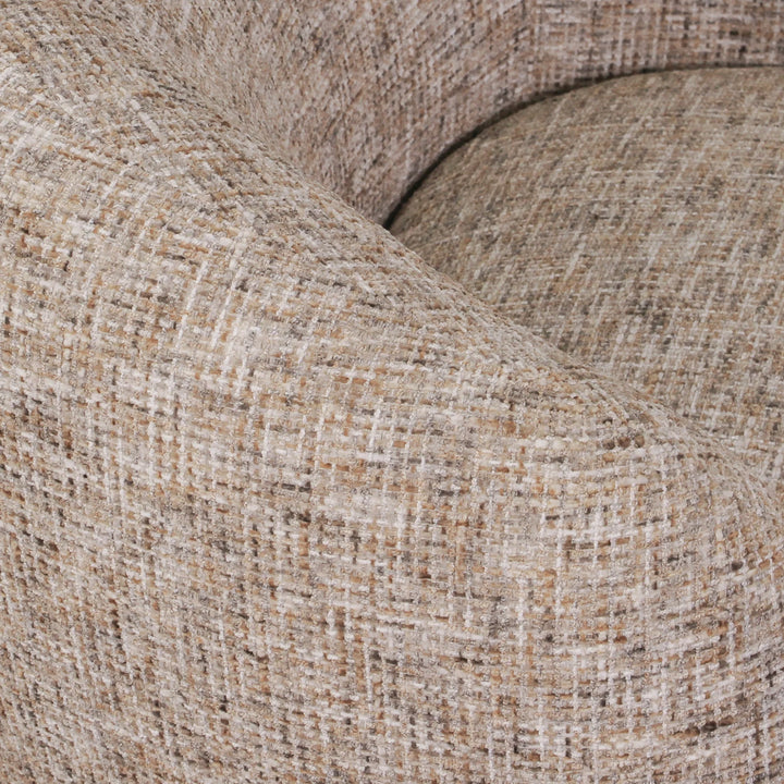 Aslan Occasional Chair Stone The Aslan Occasional Chair invites you to sink into plush comfort with its curved silhouette and soft, textured upholstery. This chair introduces a vibrant, multi-coloured fabric that adds bold personality while maintaining a