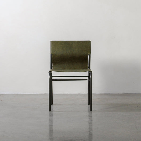 Fieri Dining Chair Olive showcases premium leather and a sleek metal frame for contemporary interiors.