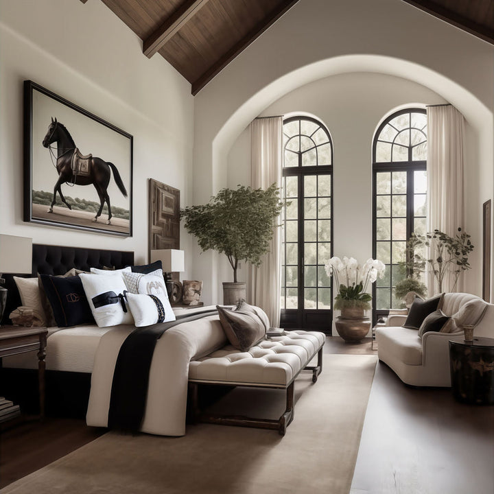 Equestrian Luxe Noir 50x50 100% Artisan Linen. Embroidered. Knife Edge.