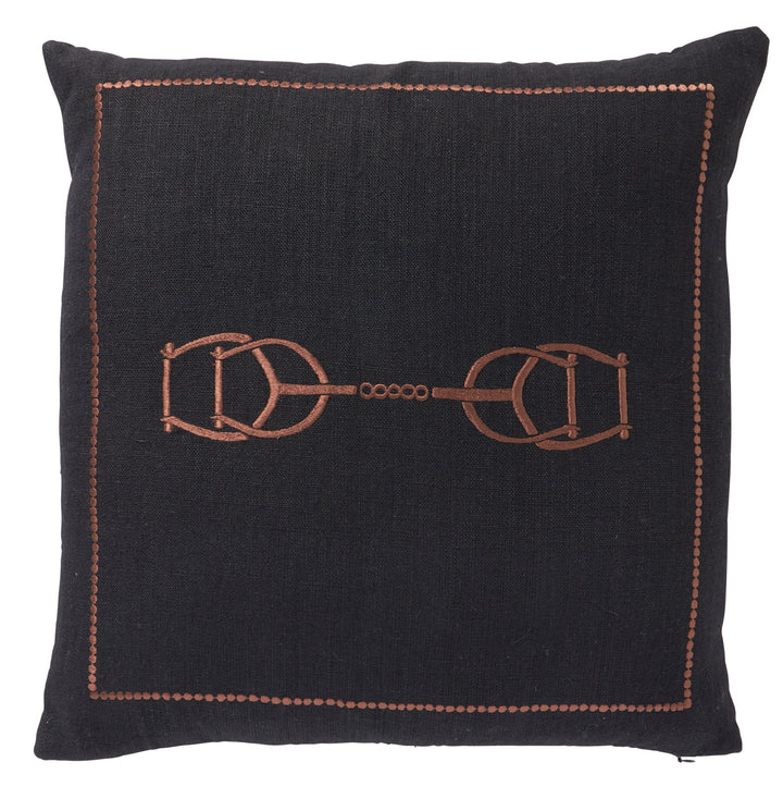 Equestrian Luxe Noir 50x50 100% Artisan Linen. Embroidered. Knife Edge.