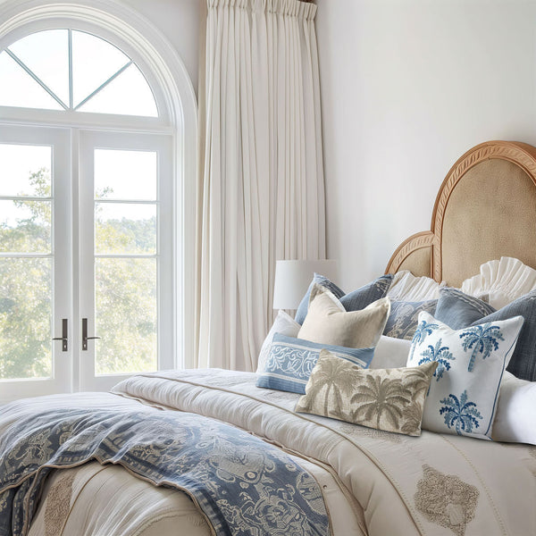 Provincial Blue 30x50 100% Cotton. Embroidered. Ruffled Detailing. Knife Edge.