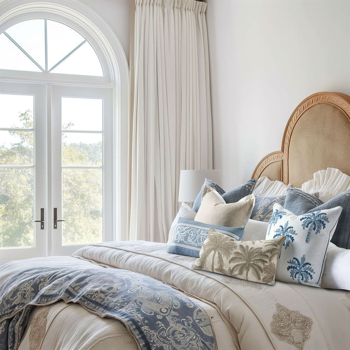 Provincial Blue 30x50 100% Cotton. Embroidered. Ruffled Detailing. Knife Edge.