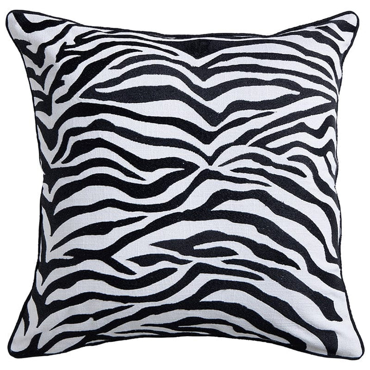 Zebra 50x50 - 100% Cotton Embroidery with Black Piping Shop our Zebra 50x50 decorative piece made of 100% cotton with exquisite embroidery and stylish black piping.