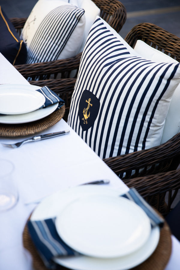Nautical Stripes 55x55 - 100% Cotton Explore Nautical Stripes 55x55 in 100% Cotton. Features printed, applique, and embroidered designs. Perfect for nautical-themed decor.