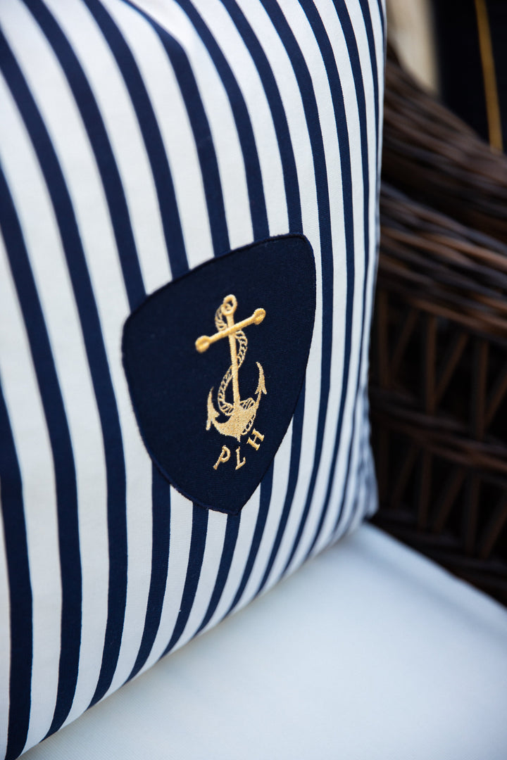 Nautical Stripes 55x55 - 100% Cotton Explore Nautical Stripes 55x55 in 100% Cotton. Features printed, applique, and embroidered designs. Perfect for nautical-themed decor.