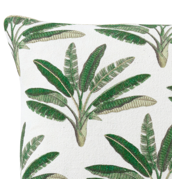 Copacabana Palms 50x50 100% Cotton. Printed. Gold Embroidery. Gold Piping.