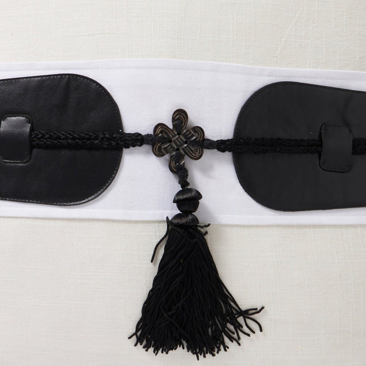Tassel Chic 50x50 100% Cotton Slub. Leather Applique. Tassel Detailing.