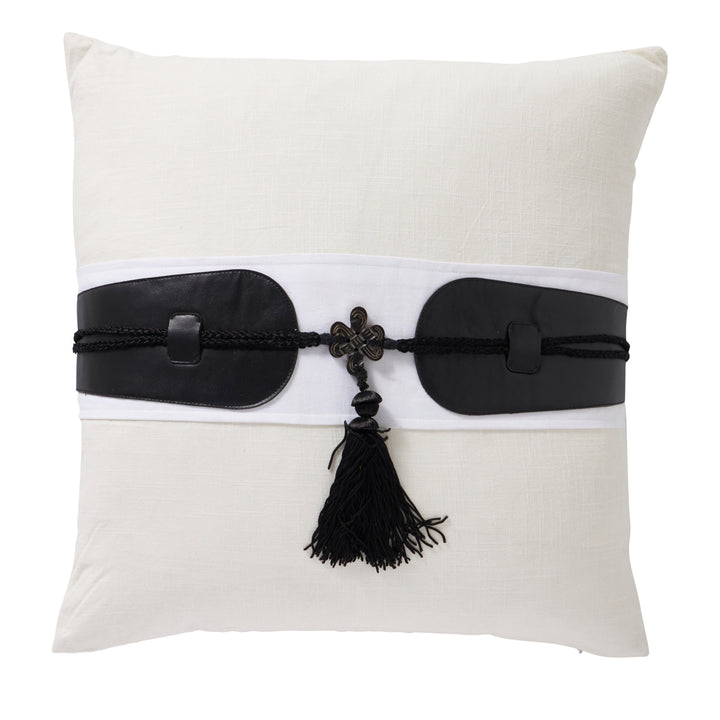 Tassel Chic 50x50 100% Cotton Slub. Leather Applique. Tassel Detailing.