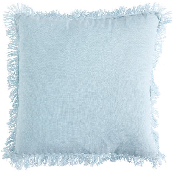 Linen Antibes Sky Blue 50x50 - Embroidered Luxury Discover the Linen Antibes Sky Blue 50x50, crafted from 100% linen with elegant embroidery and frayed edging for a touch of sophistication.