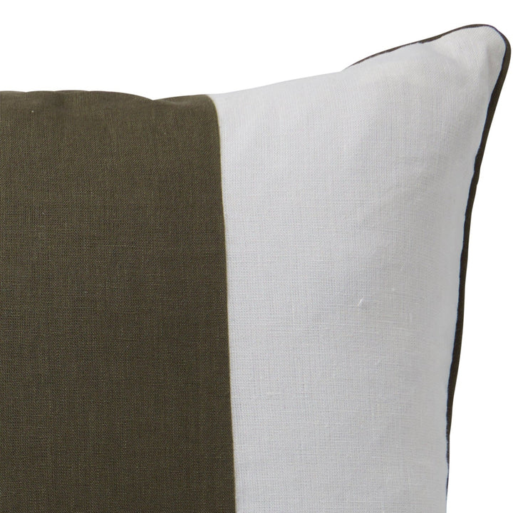 Linen Modena Stripe Olive 50x50 100% Linen. Piping.