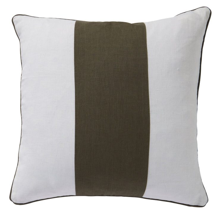 Linen Modena Stripe Olive 50x50 100% Linen. Piping.
