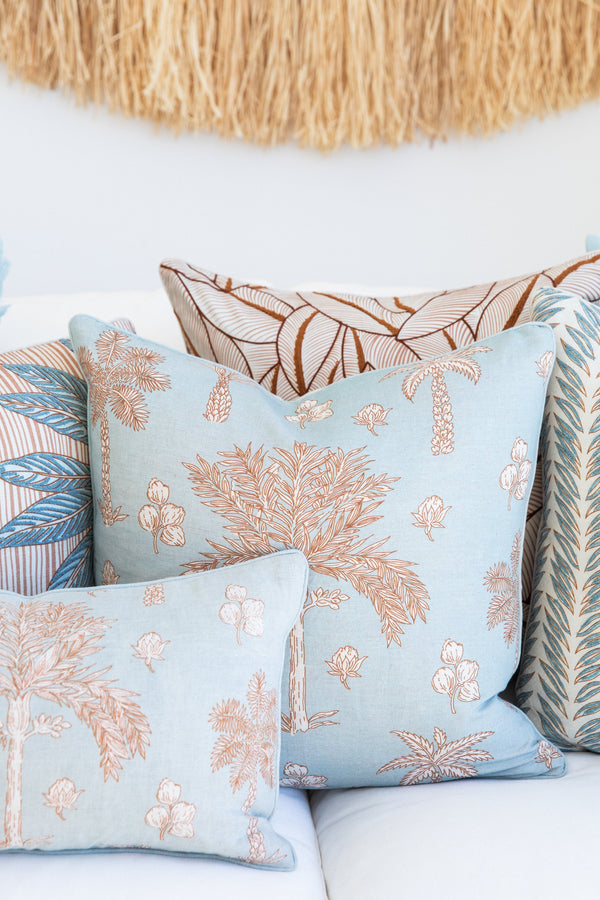 St Lucia Palm 50x50 - 100% Printed Linen Cushion Discover the St Lucia Palm 50x50 cushion made from 100% linen with elegant piping. Perfect for stylish home decor!