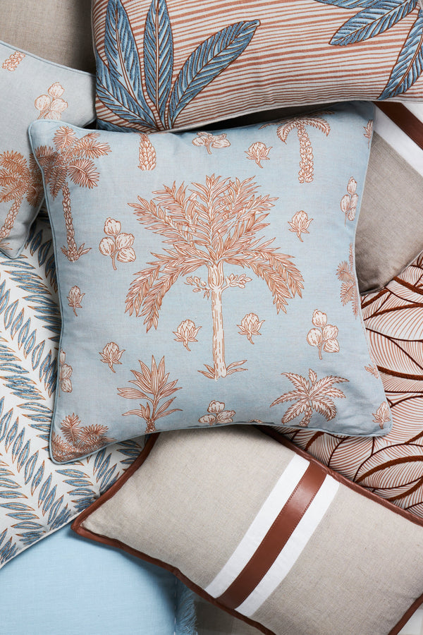 Linen Montana Stripe 30x50 - Elegant Home Decor Explore Linen Montana Stripe 30x50, crafted from 100% linen with tanned leather applique for a sophisticated style.
