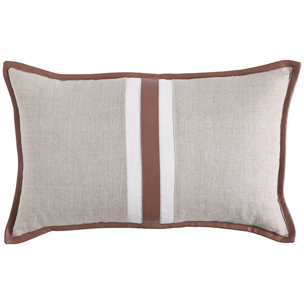 Linen Montana Stripe 30x50 - Elegant Home Decor Explore Linen Montana Stripe 30x50, crafted from 100% linen with tanned leather applique for a sophisticated style.