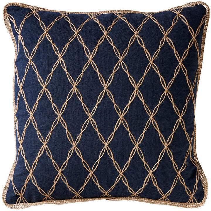 Newport Lattice 50x50 - Navy Cotton and Jute Details Discover the Newport Lattice 50x50, crafted from 100% Navy Cotton with unique jute detailing and elegant lattice edging.
