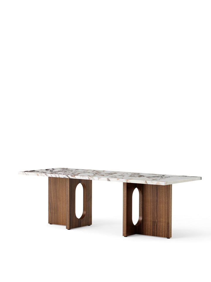 Androgyne Lounge Table, 120x45 cm, Walnut Base, Calacatta Viola Marble Table Top