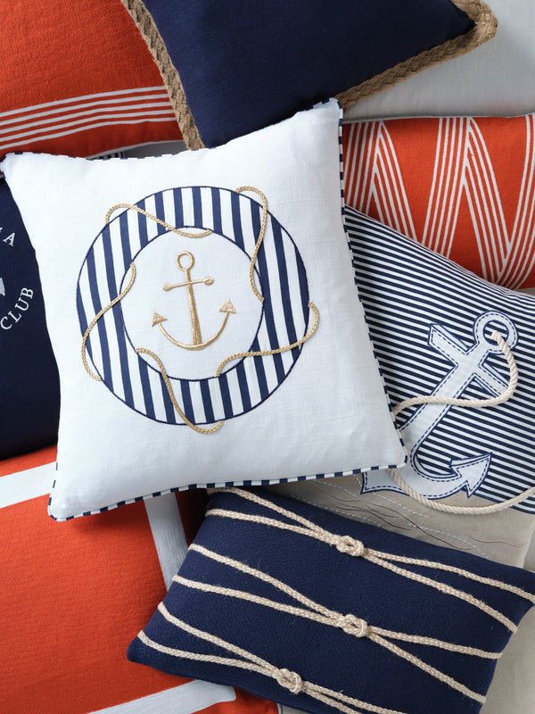 Beach House Chic 50x50 100% Cotton. Printed. Applique. Embroidered. Knife Edge.