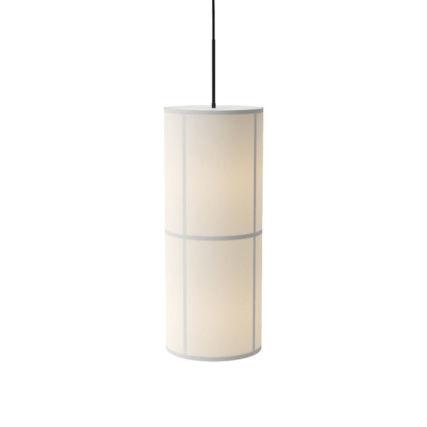 Audo CPH Hashira Pendant Lamp - Large White by Audo Copenhagen - The pendant light in this collection features a column-inspired design consistent with the floor and table lamps, encased in translucent fabric that subtly exposes its graphic framework. Han