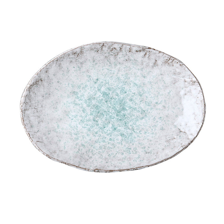 Oval Ceramic Plate in Aqua Splash Blue Glossy with Irregular Rim