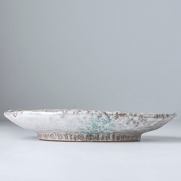Oval Ceramic Plate in Aqua Splash Blue Glossy with Irregular Rim