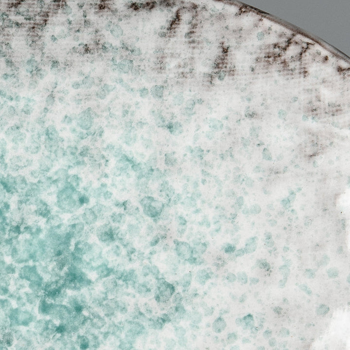 Oval Ceramic Plate in Aqua Splash Blue Glossy with Irregular Rim