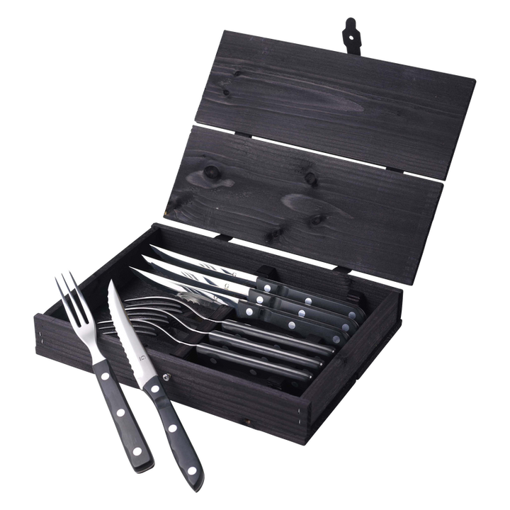 Gense Old Farmer Black Steak Cutlery, 8 Pcs, POM Black / 18/8 Stainless Steel