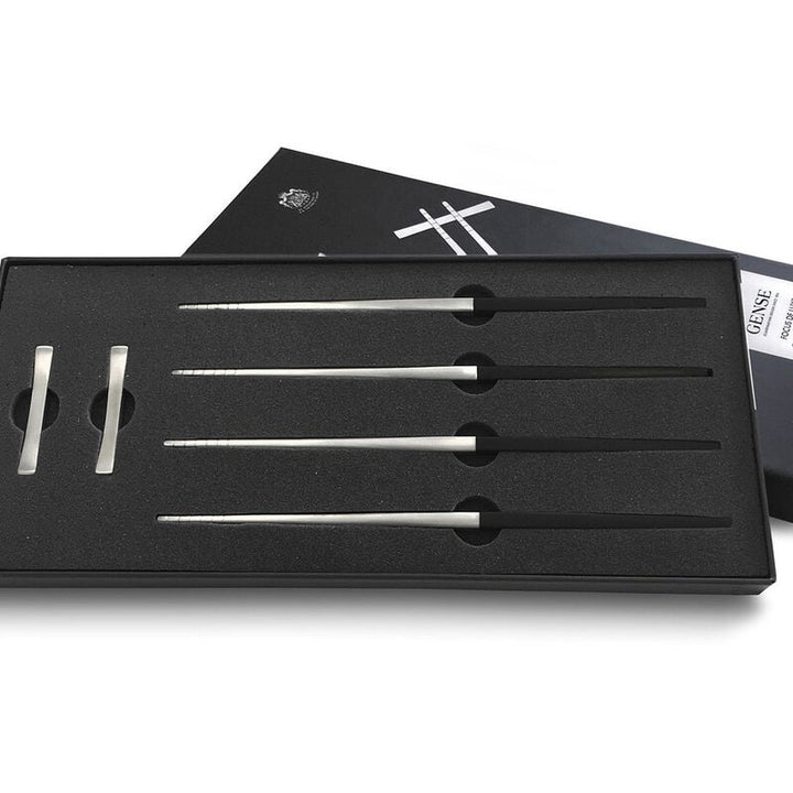 Gense Focus de Luxe Chopsticks Set (Length 23 cm), 6 Pcs, POM Black / 18/8 Stainless Steel, Matte
