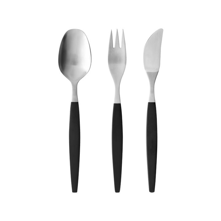 Gense Focus de Luxe Cutlery Set, 12 Pcs, POM Black / 18/8 Stainless Steel, Matte