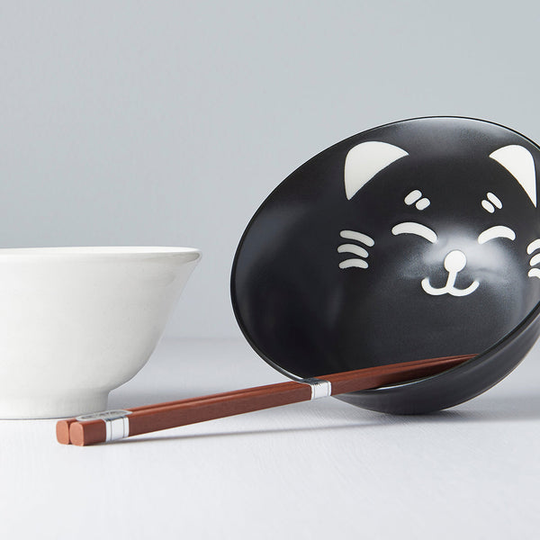 Bowl Set 2pcs with Chopsticks Cat Face Design