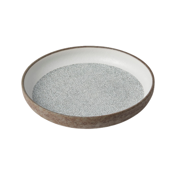 Crazed Grey Plate, High Rim, 22 cm