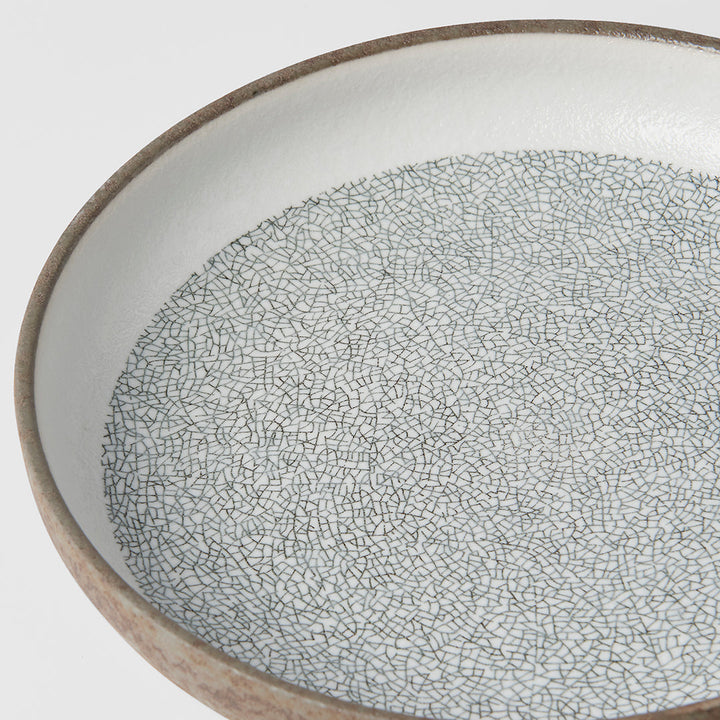 Crazed Grey Plate, High Rim, 22 cm