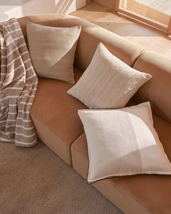 Adriana Natural A woven mix of lustrous chenille and dry natural fibres gives Adriana a chic finish and luxe feel. The Natural colourway is your go to neutral, pairing linen with sandstone stripes.Timeless and classic in its texture, Adriana is suited to