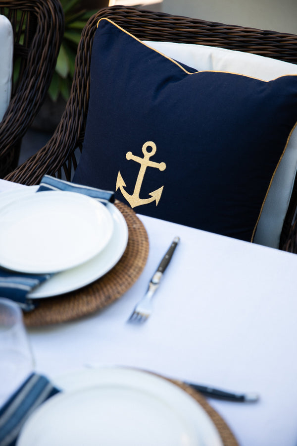 Nautical Anchor 50x50 - Embroidered Cotton Decor Shop the Nautical Anchor 50x50, crafted from 100% cotton with exquisite embroidery and piping for your nautical theme.
