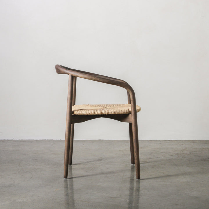Essence Dining Chair Paper Rope/Smoke side view showcasing its Ash wood structure and paper rope seat.