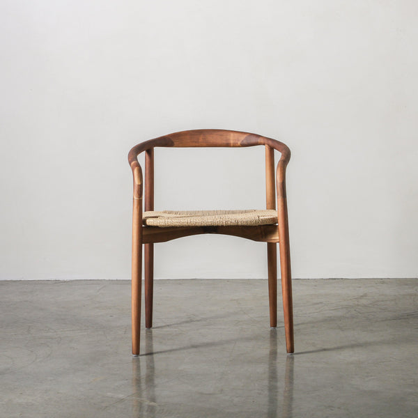Essence Dining Chair Paper Rope/Walnut with rounded acacia wood frame and paper rope seat on a minimalist background.