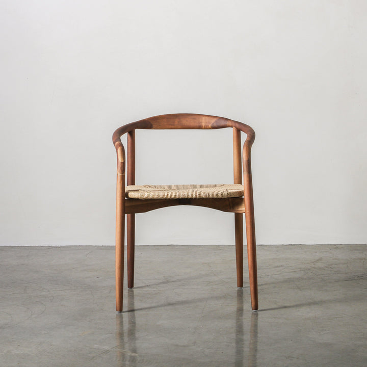 Essence Dining Chair Paper Rope/Walnut with rounded acacia wood frame and paper rope seat on a minimalist background.