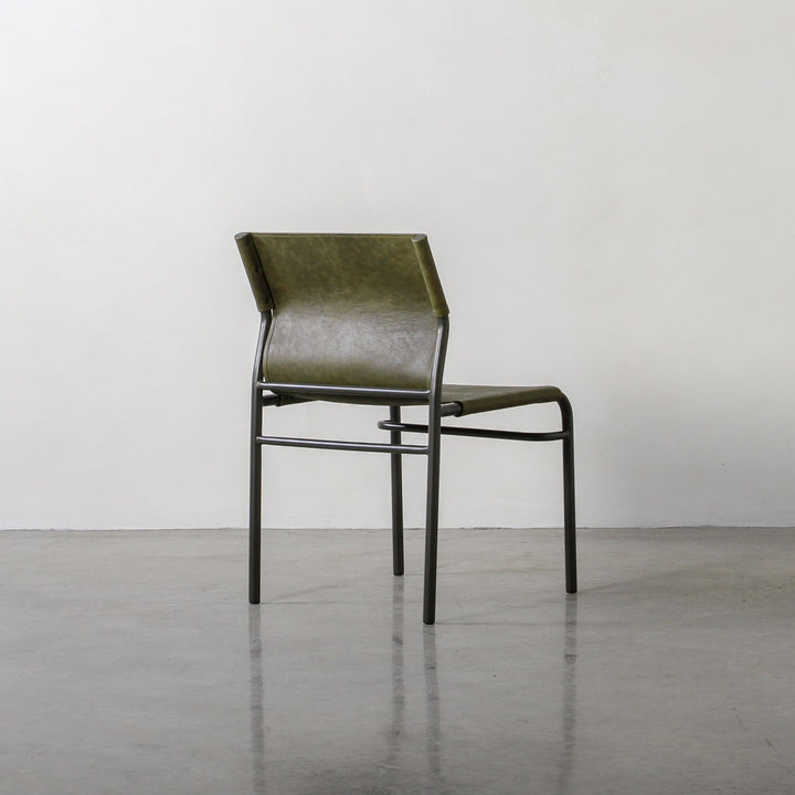 Fieri Dining Chair Olive featuring olive leather upholstery and industrial metal frame.