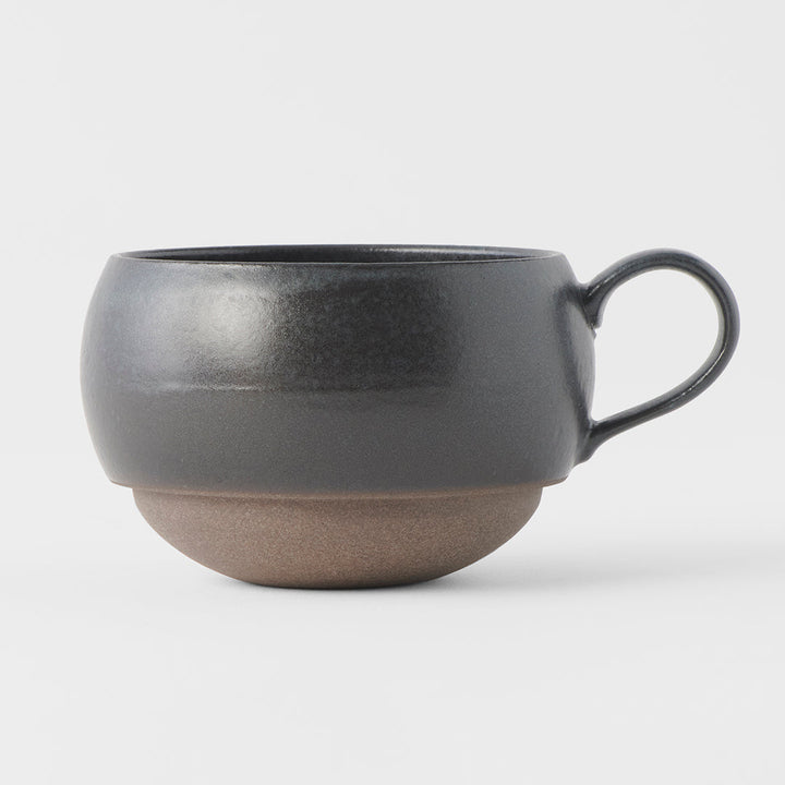 Sphere mug with handle, 300ml black glaze, handcrafted ceramic tableware for tea and coffee.