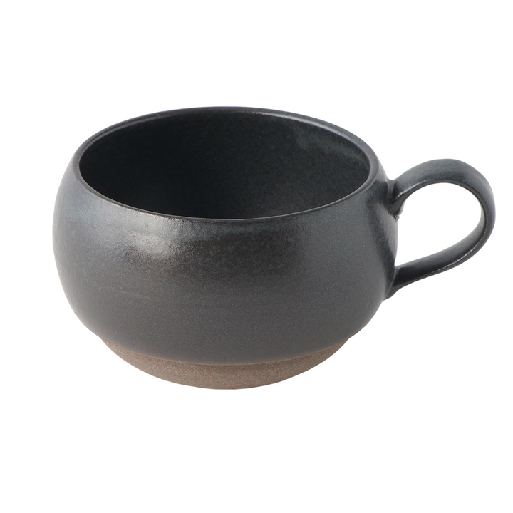 Sphere mug with handle, 300ml black glaze artisan tableware for tea and coffee, handcrafted by Mr Marunaka.