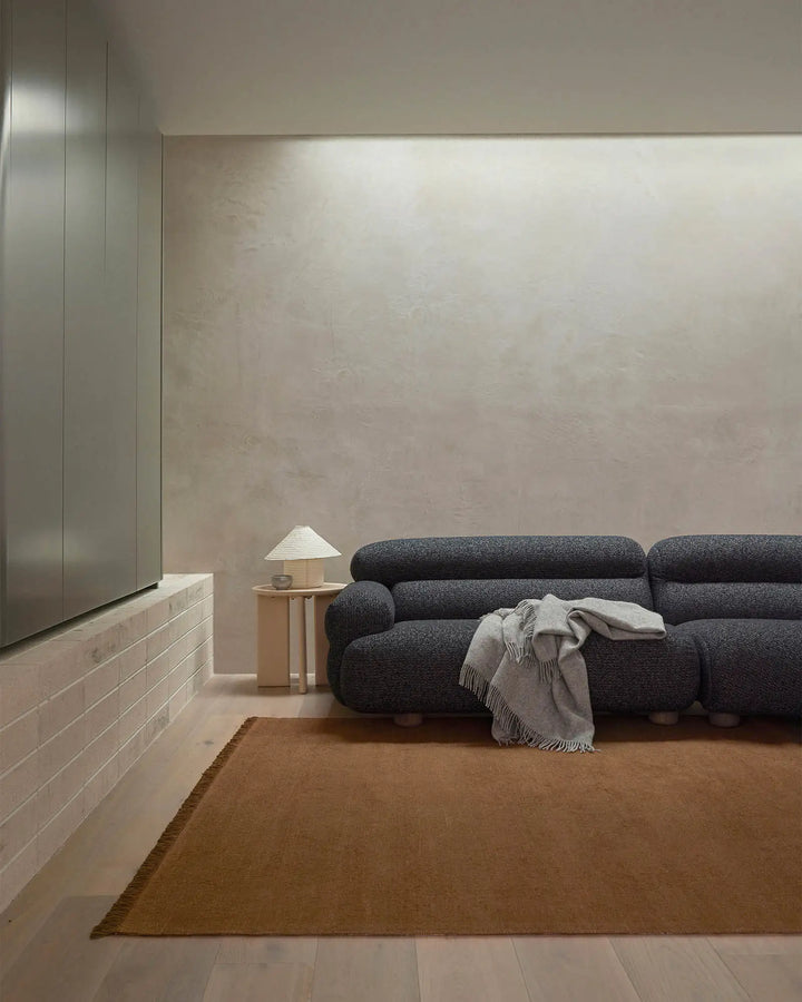 Emilio Toffee - Premium Flat-Weave Rug Discover Emilio Toffee, a sophisticated linen rug with rich golden tones and timeless charm, perfect for modern interiors.