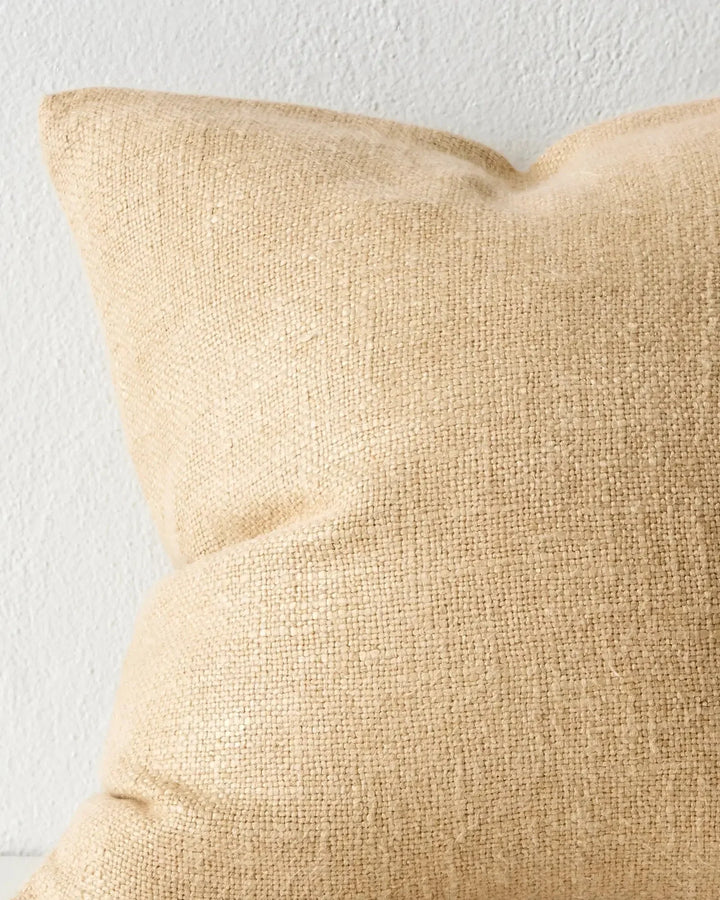 Domenica Sand With a soft, vintage feel, Domenica is a plain linen blend cushion with a chunky texture featured on one side.In seven on-trend colours, the Domenica cushion in Sand is a warm, muted yellow that is reminiscent to freshly picked wheat — perfe