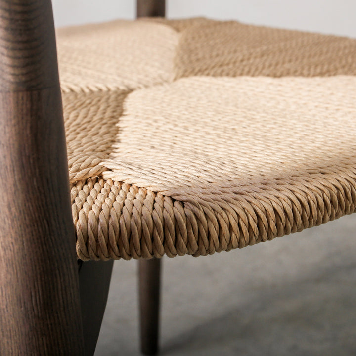 Essence Dining Chair Paper Rope/Smoke featuring a detailed paper rope seat with an elegant woven texture.