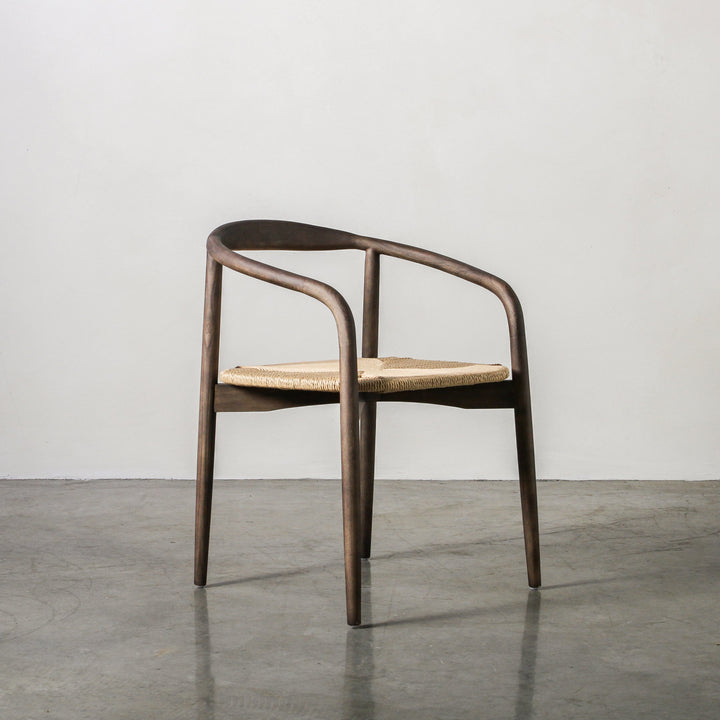Essence Dining Chair Paper Rope/Smoke featuring a curved ash wood structure and paper rope seat.