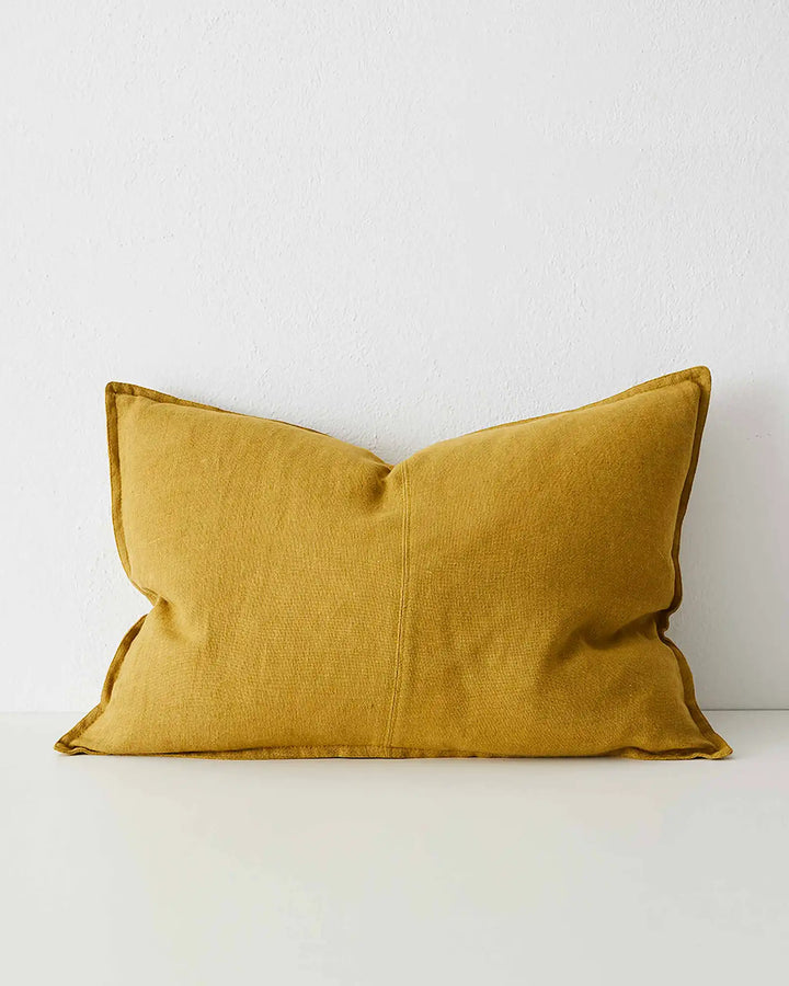 Como Moss Mustard Yellow Linen Cushion - Stylish Comfort Add warmth and style with Como Moss, a premium mustard yellow linen cushion crafted from stonewashed European linen.