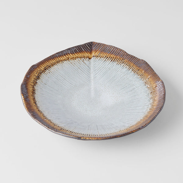 Bowl Leaf Shaped 23cm Akane Grey Glaze