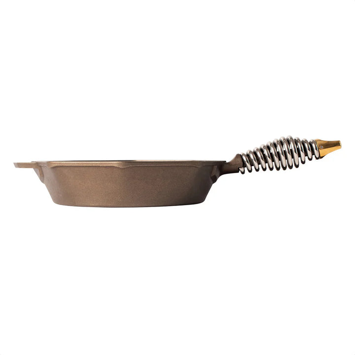FINEX cast iron skillet with patented octagonal shape and vintage-inspired coil handle.