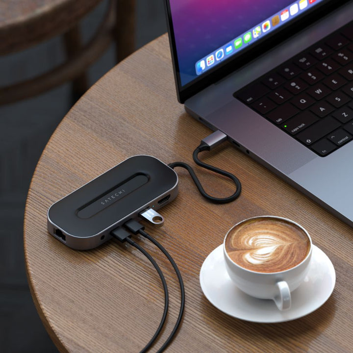 Satechi USB4 Multiport Adapter with 2.5G Ethernet (Space Grey) Add greater connectivity to your workspace with the Satechi USB-4 Multiport Adapter with 2.5G Ethernet. Featuring next-gen USB4 protocols for better bandwidth management and data transfer, you