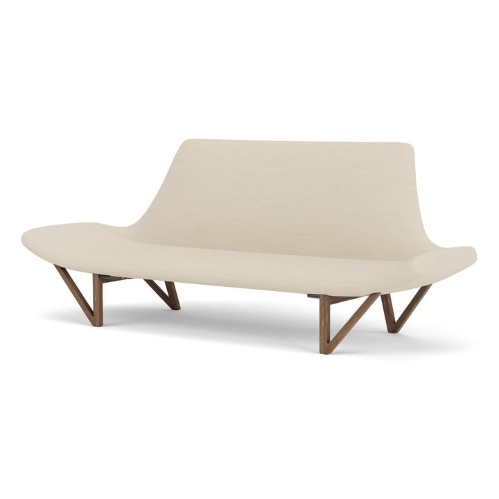 Pagode 2 Seater Sofa by Audo Copenhagen - An elegant masterpiece by the husband-and-wife designer duo Tove and Edvard Kindt-Larsen, the Pagode Sofa is unknown to most. Avantgarde and artistic for its time, its low, almost flat, armrests and beautiful V-sh