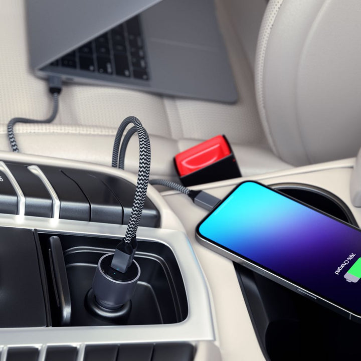 Satechi 40W Dual USB-C PD Car Charger (Space Grey) Arrive at your destination fully charged with the Satechi 40W Dual USB-C PD Car Charger. Featuring two USB-C Power Delivery (PD) ports to quickly charge your iPad Pro M1 or iPhone 13 up to 20W each, so yo