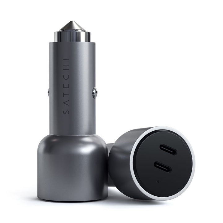 Satechi 40W Dual USB-C PD Car Charger (Space Grey) Arrive at your destination fully charged with the Satechi 40W Dual USB-C PD Car Charger. Featuring two USB-C Power Delivery (PD) ports to quickly charge your iPad Pro M1 or iPhone 13 up to 20W each, so yo